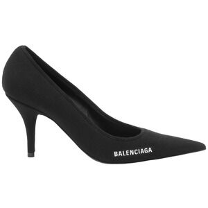 Balenciaga Knife Recycled Knit Black White Logo Pointed Toe Mule Heel Pump 37.5